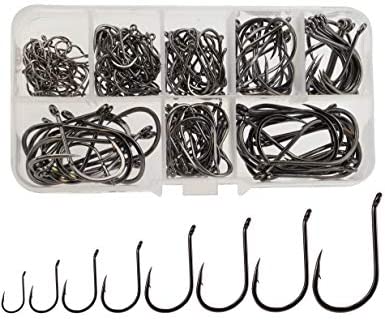Beoccudo Freshwater Saltwater Large Size Fishing Hooks Set, Worm Soft Bait Offset Jig Fishhooks, Size 22 20 18 16 14 12 10 6