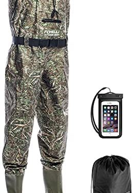 Foxelli Chest Waders – Camo Hunting & Fishing Waders for Men & Women with Boots, 2-ply Nylon/PVC Waterproof Bootfoot Waders