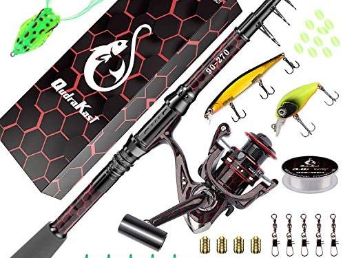QudraKast Fishing Rod and Reel Combos, Unique Design with X-Warping Painting, Carbon Fiber Telescopic Fishing Rod with Reel Combo Kit with Tackle Box, Best Gift for Fishing Beginner and Angler