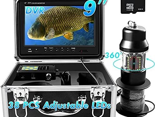 Underwater Fishing Camera 360° Rotating View Waterproof Video Camera and Adjustable 38 LEDs 9 inch 720P HD LCD Monitor with DVR Fish Finder for Ice,Lake and Boat Fishing