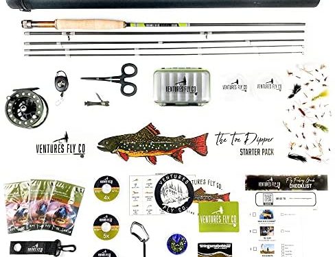 Ventures Fly Co. | Starter Packages | 23 Fly Fishing Accessories Complete Combo | Includes Rod, Reel, Line, Flies, Leader, Tippet, Forceps, Nipper, Zinger, Floatant, Net, Sling Pack, and More!…
