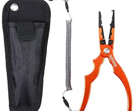 Huntsman Outdoors Fishing Pliers – 7 Inch Stainless Steel Fishing Multi Tool for Split Ring, Hook Remover, Crimping Tool and Line Cutter