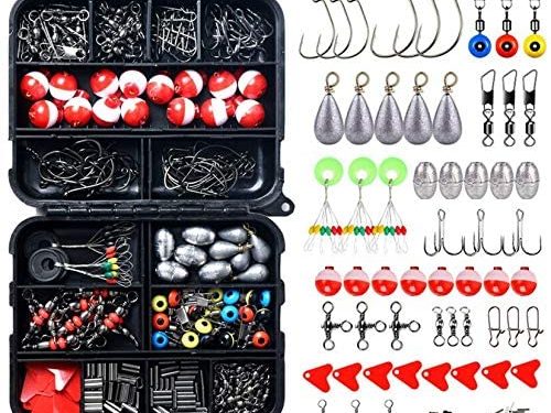 264PCS Fishing Accessories Kits with Tackle Box Saltwater Freshwater,Fishing Tackle Lure Kits Including Jig Hooks,Cross Barrel Swivel,Barrel Snap Swivel,Sinker Slides,Lead Sinker,Treble Hooks