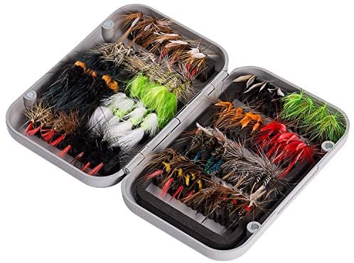 BASSDASH Fly Fishing Flies Kit Fly Assortment Trout Bass Fishing with Fly Box, 36/64/72/76/80/96pcs with Dry/Wet Flies, Nymphs, Streamers, Popper
