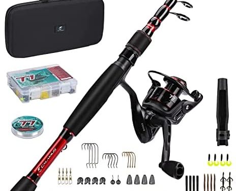 Calamus T1 Telescopic Fishing Rod and Reel Combo, Ready-to-go Fishing Gear Set with Fishing Line, Lure Kits & Accessories and Carrier Bag for Freshwater & Saltwater