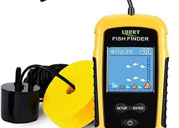 LUCKY Kayak Portable Fish Depth Finder Water Handheld Fish Finder Sonar Castable Kayak Boat Fishfinder Transducer Fishing LCD Display FFC1108