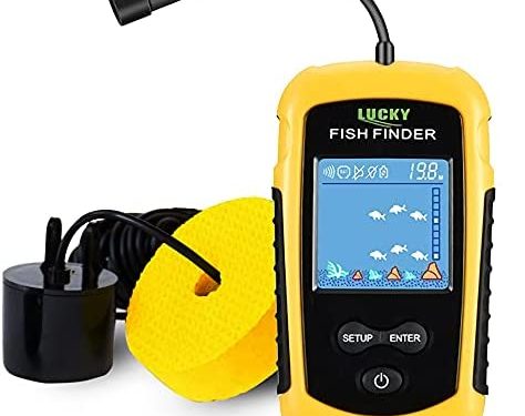 LUCKY Kayak Portable Fish Depth Finder Water Handheld Fish Finder Sonar Castable Kayak Boat Fishfinder Transducer Fishing LCD Display FFC1108