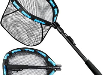 PLUSINNO Floating Fishing Net, Rubber Coated Fish net for Easy Catch and Release, Fishing Nets Freshwater for Bass, Trout, Walleye, Kayak, Folding Landing Net for Easy to Carry and Storage