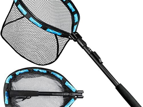 PLUSINNO Floating Fishing Net, Rubber Coated Fish net for Easy Catch and Release, Fishing Nets Freshwater for Bass, Trout, Walleye, Kayak, Folding Landing Net for Easy to Carry and Storage