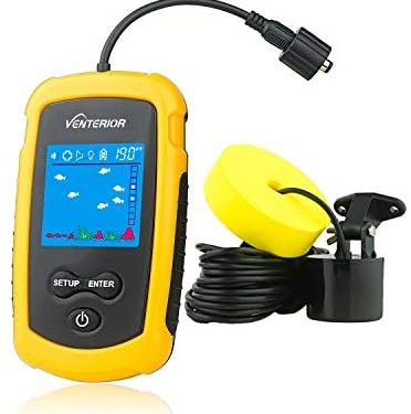 Venterior VT-FF001 Portable Fish Finder Ice Kayak Fishing Gear Handheld Fishfinder Depth Finder with Castable Sonar Transducer and LCD Display
