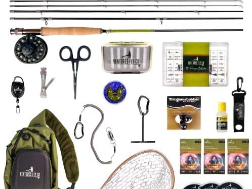 Ventures Fly Co. | Starter Packages | 23 Fly Fishing Accessories Complete Combo | Includes Rod, Reel, Line, Flies, Leader, Tippet, Forceps, Nipper, Zinger, Floatant, Net, Sling Pack, and More!…