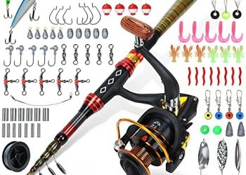 109 PCs Fishing Kit, Carbon Fiber Telescopic Fishing Pole, Portable Telescopic Fishing Rod and Reel Combos, with Portable Bag, high-Strength Alloy Wire Ring, Many variants of Lures