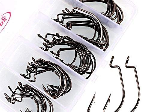 Sougayilang Fishing Hooks High Carbon Steel Worm Soft Bait Jig Fish Hooks with Plastic Box