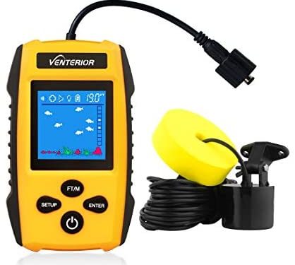 Venterior Portable Fish Finder Ice Kayak Fishing Gear Depth Finder with LCD Display and Sonar Transducer