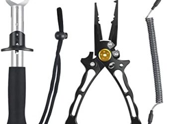 Calamus A6 Fishing Pliers with Fish Lip Gripper, Lightweight Aluminum Fishing Tools, Line Cutter Hook Remover Split Ring Pliers, Fly Fishing kit, Ice Fishing Gear, Fishing Gifts for Men