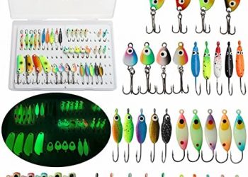 Dovesun Ice Fishing Jigs Ice Fishing Lures Jig Heads Walleye Fishing Lures Crappie Jigs Glow in Dark-Ice Fishing Jigs with Storage Box 38pcs/28pcs/20pcs