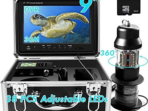 Underwater Ice Fishing Camera 360° Rotating View Waterproof Video Camera and Adjustable 38 LEDs 9 inch 720P HD LCD Monitor with DVR Fish Finder for Ice,Lake and Boat Fishing