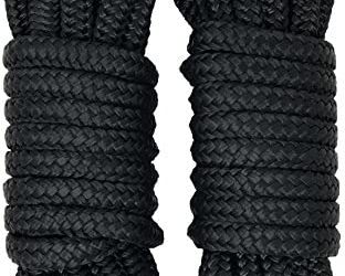 Rainier Supply Co Dock Lines – 2 Pack 25’ x 1/2″ Premium Double Braided Nylon Boat Dock Lines/Mooring Lines with 12″ Eyelet – Boat Rope – Black