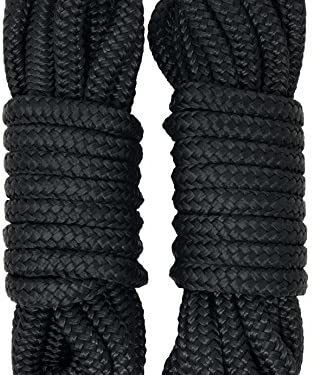 Rainier Supply Co Dock Lines – 2 Pack 25’ x 1/2″ Premium Double Braided Nylon Boat Dock Lines/Mooring Lines with 12″ Eyelet – Boat Rope – Black