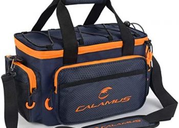 Calamus Fishing Tackle Bags – Fishing Bags for Saltwater or Freshwater Fishing – Rip-Stop PE – Padded Shoulder Strap – Pliers Storage – Orange