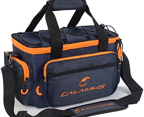Calamus Fishing Tackle Bags – Fishing Bags for Saltwater or Freshwater Fishing – Rip-Stop PE – Padded Shoulder Strap – Pliers Storage – Orange