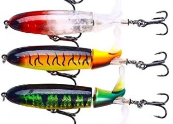 HENGJIA Topwater Fishing Lures for Bass Fishing with Storage Box, Whopper Popper Fishing Lure for Bass Catfish Pike Perch, Floating Pencil Bass Bait with Propeller Tail Freshwater or Saltwater