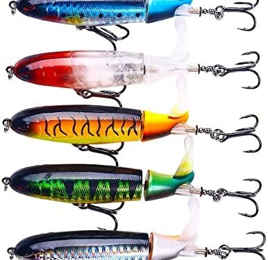 HENGJIA Topwater Fishing Lures for Bass Fishing with Storage Box, Whopper Popper Fishing Lure for Bass Catfish Pike Perch, Floating Pencil Bass Bait with Propeller Tail Freshwater or Saltwater