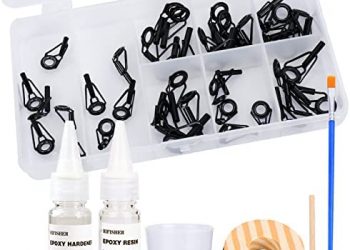 Hifisher Fishing Rod Tip Repair Kit: 40pcs 8 Sizes Top Guides ,1oz Epoxy Resin, Brush, Measure Cup, Fishing Rod Guides Replacement kit, Stainless Steel Ceramic Ring Guide Tips