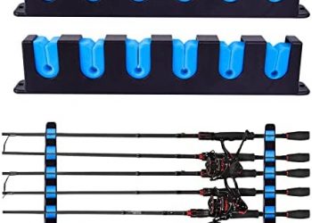 Hifisher Upgraded Fishing Rod Holder, Wall Mounted Fishing Rod Rack, Fishing Pole Holders for Garage,6-Rod Fishing Pole Rack ，1 Pair (Horizontal), BLUE, 13.8*5.3*1.3in