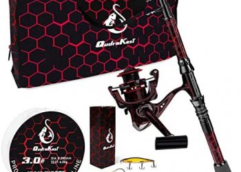 QudraKast Fishing Rod and Reel Combos – High Precision Machined Pattern Telescopic Fishing Pole and 12+1 Full Metal Ultra Smooth Spinning Reel Combos with Carrier Bag
