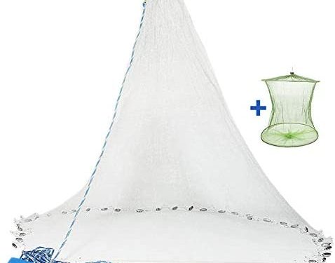 Yeahmart Handmade American Saltwater Fishing Cast Net with Heavy Duty Real Zinc Sinker Weights for Bait Trap Fish 4/6/8Ft Radius, 3/8 Inch Mesh Size