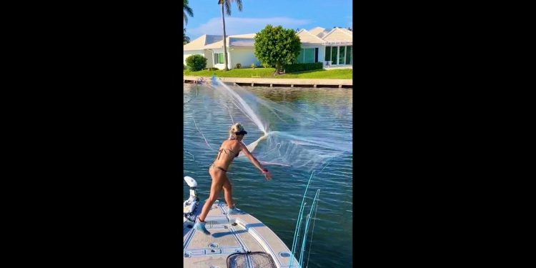 Girl Cast Nets Mullet Bait
