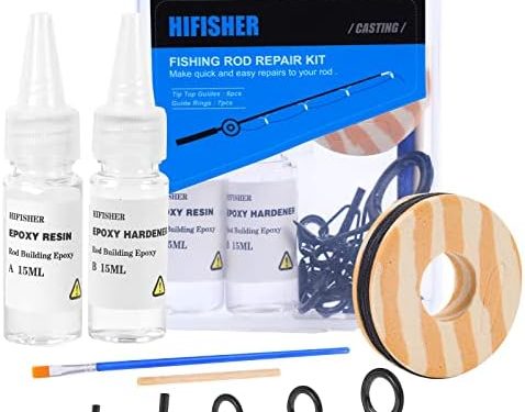 Hifisher Fishing Rod Tip Repair Kit, Fishing Rod Guides Replacement Kit with Glue, Stainless Steel Ceramic Ring Spinning/Casting Rod Guides, Rod Eyelet Repair Kit