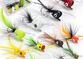 Ansnbo 12PCS Fly Fishing Popper Flies, Fly Popper Lures Bass Panfish Bluegill Crappie Popping Bug Sunfish Trout Salmon Poppers Flys Kit for Fly Fishing
