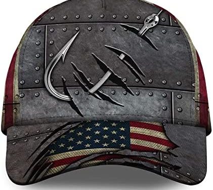 Hatstalk Classic Fishing Hook & American Flag, Unisex Gift for Fishing Lovers, Fishing Accessories USA
