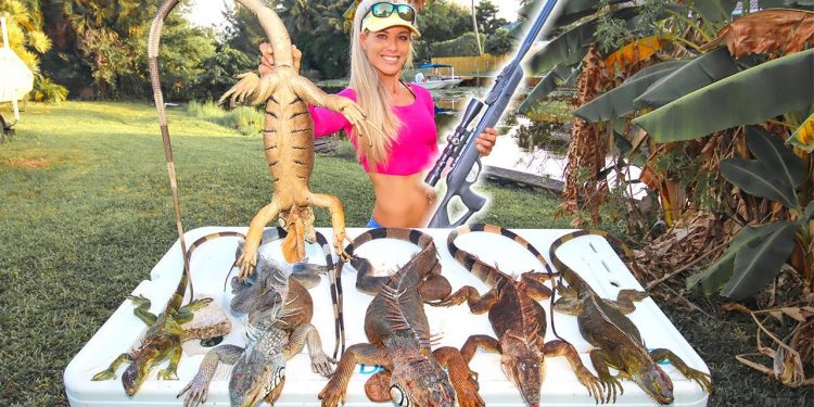 Lizard MASSACRE! Girl Rifle Hunting Iguanas in the Backyard! Catch and Cook
