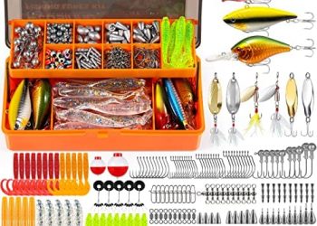 PLUSINNO Fishing Lures for 12 Rigs, Fishing Tackle Box with Tackle Included Crankbaits, Spoon, Hooks, Weights and More Fishing Accessories, 353 Pcs Fishing Lure Baits Gear Kit for Freshwater Bass