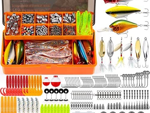 PLUSINNO Fishing Lures for 12 Rigs, Fishing Tackle Box with Tackle Included Crankbaits, Spoon, Hooks, Weights and More Fishing Accessories, 353 Pcs Fishing Lure Baits Gear Kit for Freshwater Bass