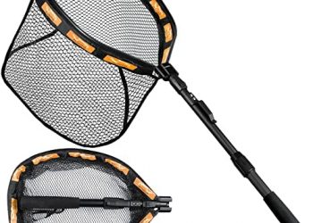 PLUSINNO Floating Fishing Net, Rubber Coated Fish net for Easy Catch and Release, Fishing Nets Freshwater for Bass, Trout, Walleye, Kayak, Folding Landing Net for Easy to Carry and Storage