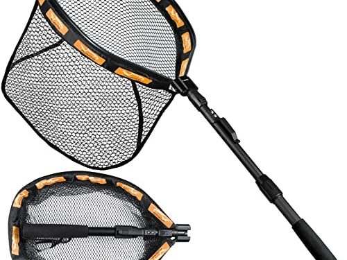PLUSINNO Floating Fishing Net, Rubber Coated Fish net for Easy Catch and Release, Fishing Nets Freshwater for Bass, Trout, Walleye, Kayak, Folding Landing Net for Easy to Carry and Storage