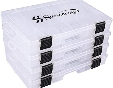 Sougayilang Fishing Tackle Boxes – 3600 3700 Plastic Storage Organizer Box with Removable Dividers – Fishing Tackle Storage – 4 Packs Transparent Tackle Trays