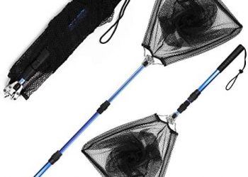 Blue Billow Fishing Net with Long Robust Telescopic Handle for Freshwater and Saltwater,Extend to 50.8 Inch,Foldable Nylon Mesh Landing Net