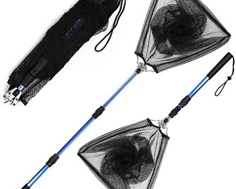 Blue Billow Fishing Net with Long Robust Telescopic Handle for Freshwater and Saltwater,Extend to 50.8 Inch,Foldable Nylon Mesh Landing Net