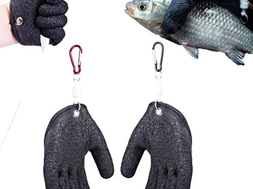 Fisherman Professional Catch Fish Gloves, Fishing Glove, Fishing Puncture Proof Gloves, Anti-Slip Fishing Gloves（Black）