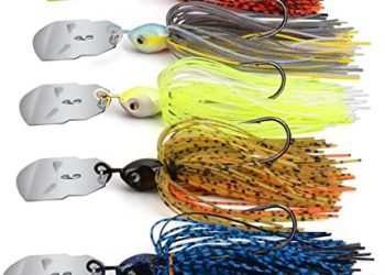 MadBite Bladed Jig Fishing Lures, 5 pc and 3 pc Multi-Color Kits, Irresistible Vibrating Action, Sticky-Sharp Heavy-Wire Needle Point Hooks, Popular 3/8 oz and 1/2 oz Sizes, Includes Storage Box