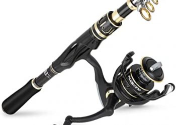 PLUSINNO Fishing Rod and Reel Combos Set,Telescopic Fishing Pole with Spinning Reels, Carbon Fiber Fishing Rod for Travel Saltwater Freshwater Fishing…