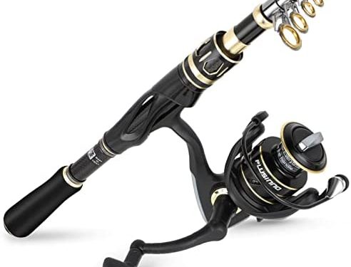 PLUSINNO Fishing Rod and Reel Combos Set,Telescopic Fishing Pole with Spinning Reels, Carbon Fiber Fishing Rod for Travel Saltwater Freshwater Fishing…