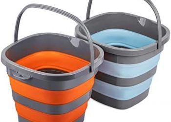 2 Pack Collapsible Plastic Bucket with 2.6 Gallon (10L) Each, Foldable Rectangular Tub for House Cleaning, Space Saving Outdoor Waterpot for Garden or Camping, Portable Fishing Water Pail