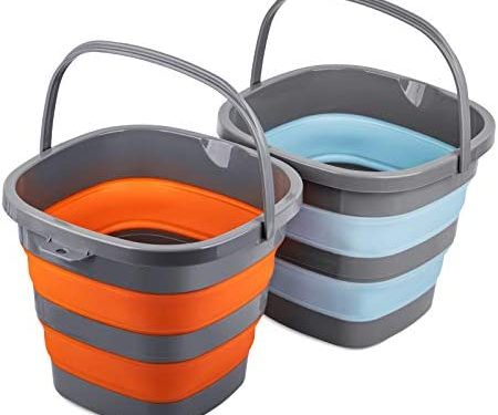 2 Pack Collapsible Plastic Bucket with 2.6 Gallon (10L) Each, Foldable Rectangular Tub for House Cleaning, Space Saving Outdoor Waterpot for Garden or Camping, Portable Fishing Water Pail