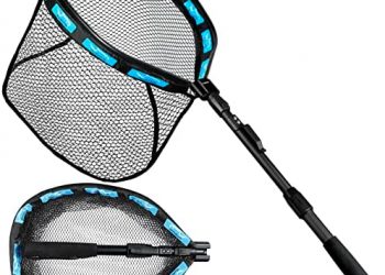 PLUSINNO Floating Fishing Net, Rubber Coated Fish net for Easy Catch and Release, Fishing Nets Freshwater for Bass, Trout, Walleye, Kayak, Folding Landing Net for Easy to Carry and Storage